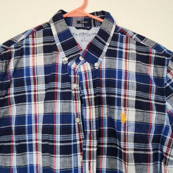 U.S. Polo Assn. Other - U.S. Polo Assn Plaid Button Front Shirt Men's Large Blue Red Stretch Casual